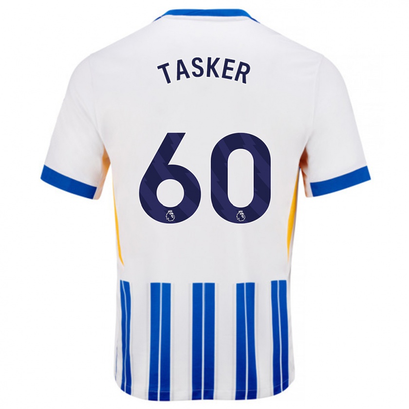 Kandiny Gyermek Charlie Tasker #60 Fehér Kék Csíkos Hazai Jersey 2024/25 Mez Póló Ing