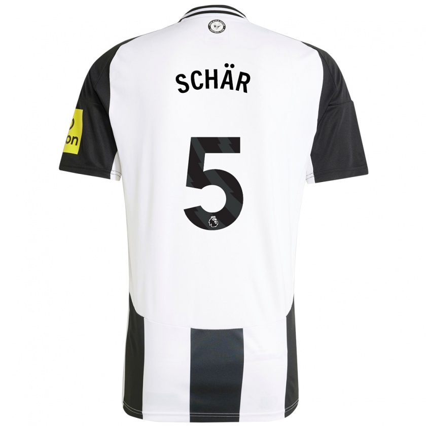 Kandiny Gyermek Fabian Schär #5 Fehér Fekete Hazai Jersey 2024/25 Mez Póló Ing