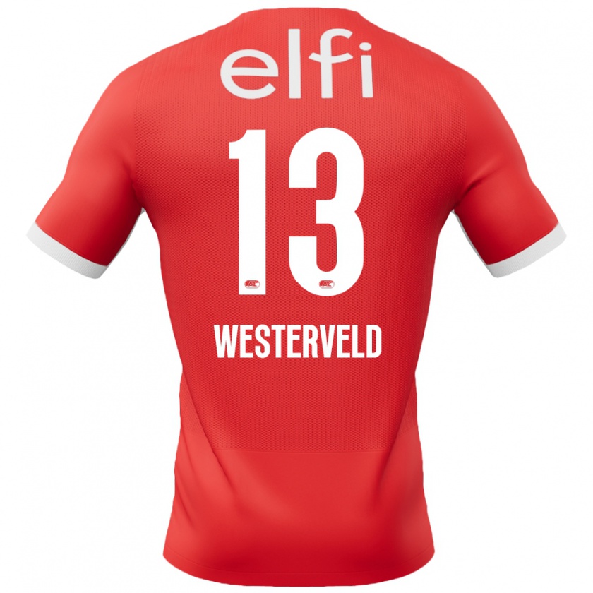 Kandiny Gyermek Sem Westerveld #13 Piros Fehér Hazai Jersey 2024/25 Mez Póló Ing