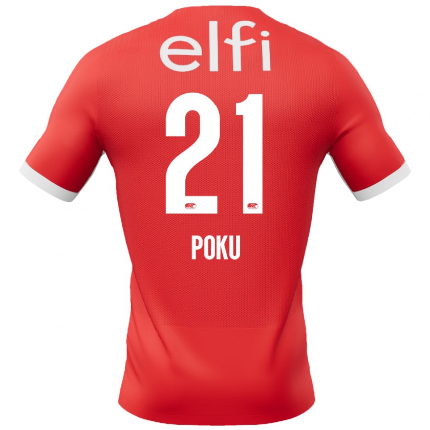 Kandiny Gyermek Ernest Poku #21 Piros Fehér Hazai Jersey 2024/25 Mez Póló Ing