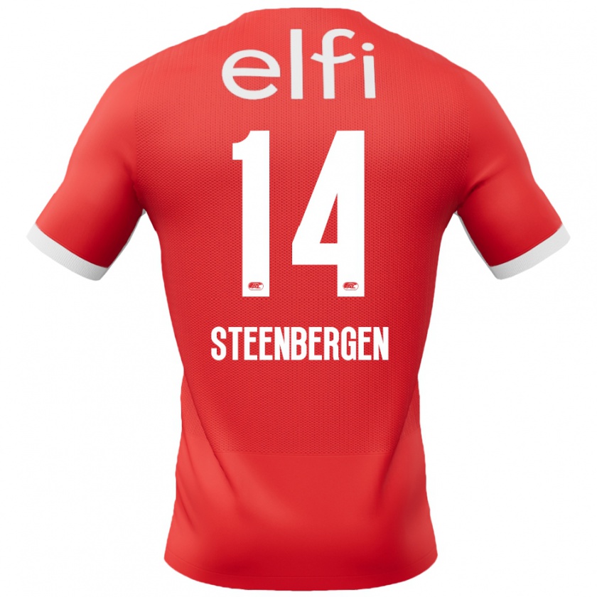 Kandiny Gyermek Thom Steenbergen #14 Piros Fehér Hazai Jersey 2024/25 Mez Póló Ing