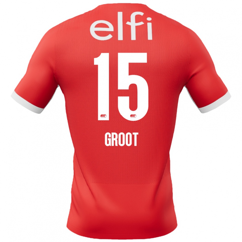 Kandiny Gyermek Pleun Groot #15 Piros Fehér Hazai Jersey 2024/25 Mez Póló Ing