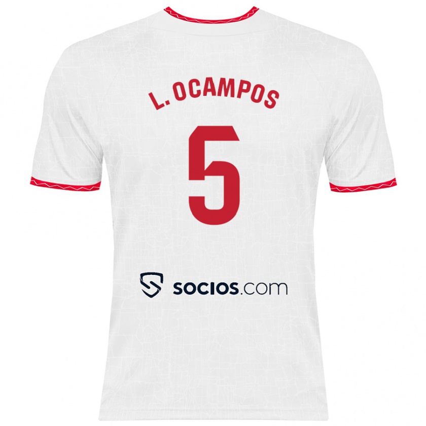 Kandiny Gyermek Lucas Ocampos #5 Fehér Piros Hazai Jersey 2024/25 Mez Póló Ing