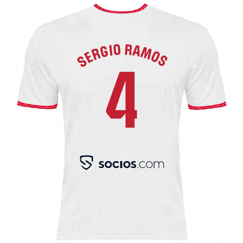 Kandiny Gyermek Sergio Ramos #4 Fehér Piros Hazai Jersey 2024/25 Mez Póló Ing