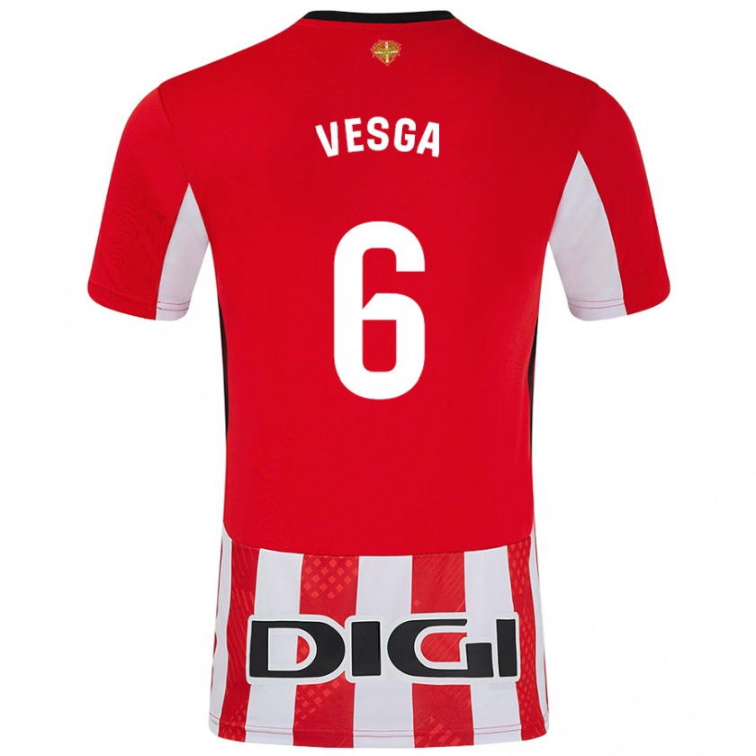 Kandiny Gyermek Mikel Vesga #6 Piros Fehér Hazai Jersey 2024/25 Mez Póló Ing