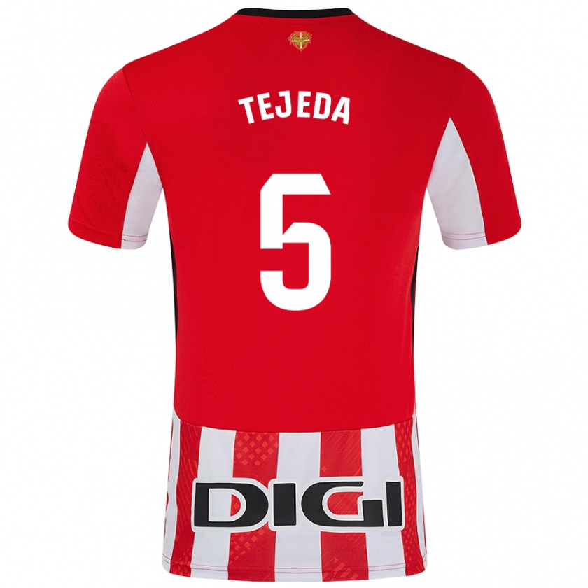 Kandiny Gyermek Diego Tejeda #5 Piros Fehér Hazai Jersey 2024/25 Mez Póló Ing