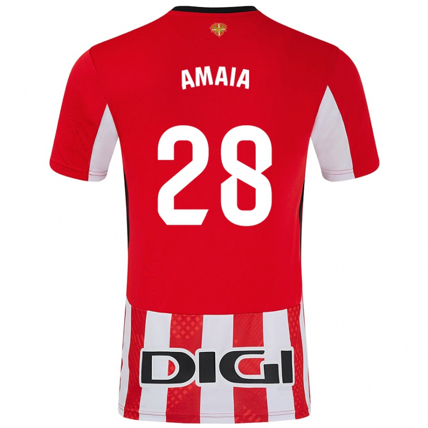 Kandiny Gyermek Amaia Martinez De La Peña #28 Piros Fehér Hazai Jersey 2024/25 Mez Póló Ing