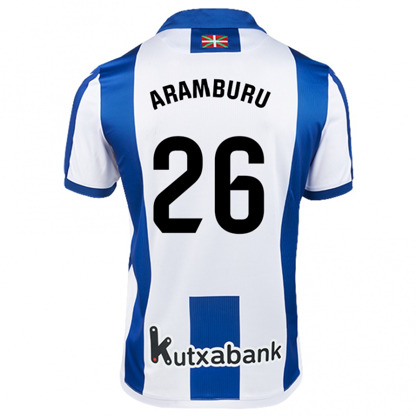 Kandiny Gyermek Jon Aramburu #26 Fehér Kék Hazai Jersey 2024/25 Mez Póló Ing