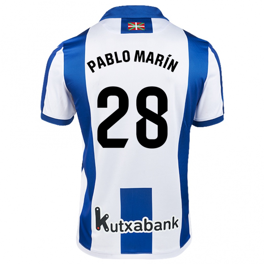 Kandiny Gyermek Pablo Marín #28 Fehér Kék Hazai Jersey 2024/25 Mez Póló Ing