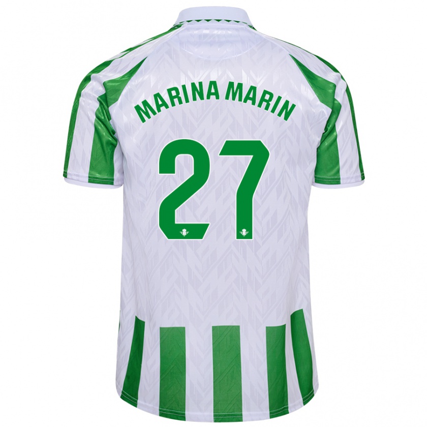 Kandiny Gyermek Marina Marín #27 Zöld Fehér Csíkok Hazai Jersey 2024/25 Mez Póló Ing