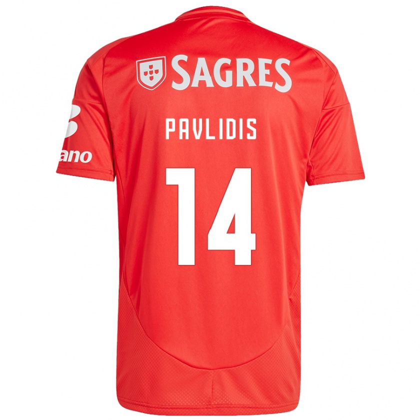 Kandiny Gyermek Vangelis Pavlidis #14 Piros Fehér Hazai Jersey 2024/25 Mez Póló Ing