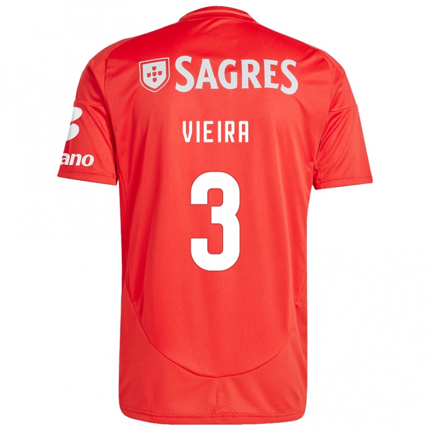 Kandiny Gyermek Miguel Vieira #3 Piros Fehér Hazai Jersey 2024/25 Mez Póló Ing