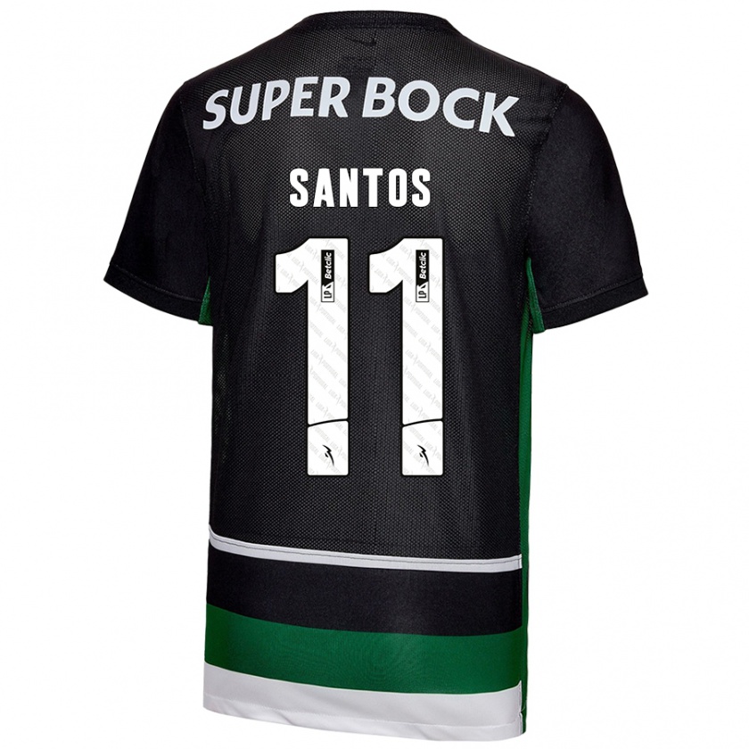 Kandiny Gyermek Nuno Santos #11 Fekete Fehér Zöld Hazai Jersey 2024/25 Mez Póló Ing