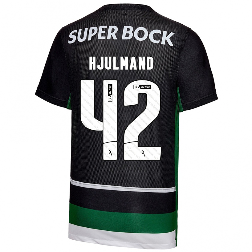 Kandiny Gyermek Morten Hjulmand #42 Fekete Fehér Zöld Hazai Jersey 2024/25 Mez Póló Ing