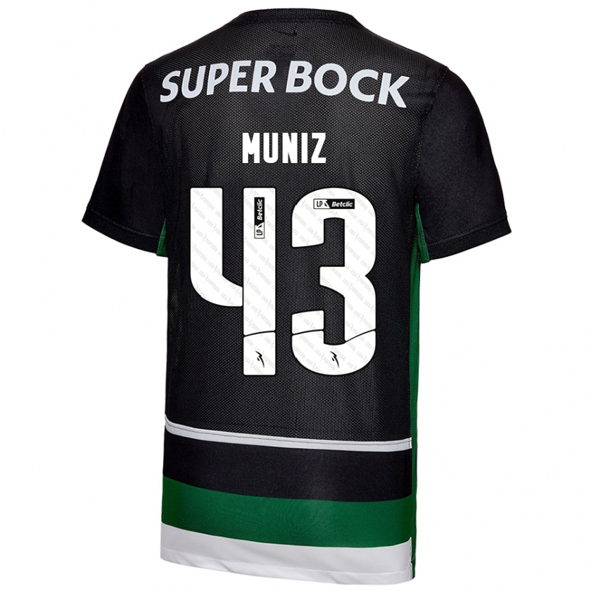 Kandiny Gyermek João Muniz #43 Fekete Fehér Zöld Hazai Jersey 2024/25 Mez Póló Ing