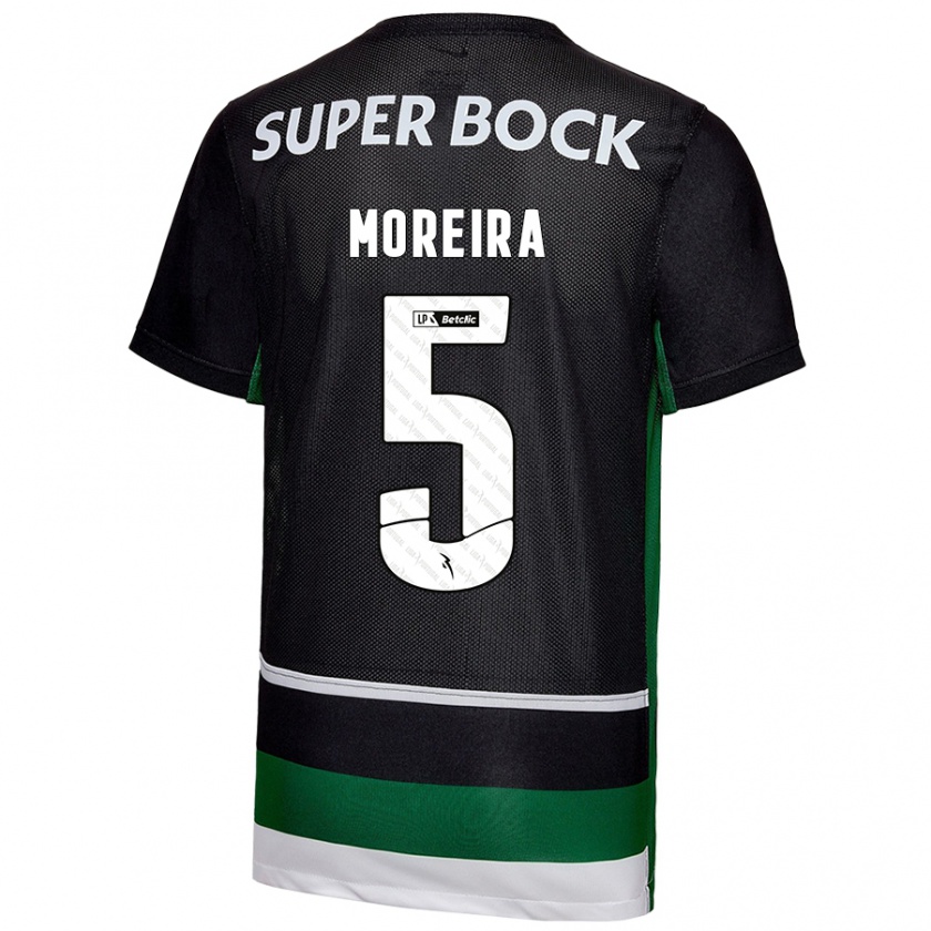 Kandiny Gyermek David Moreira #5 Fekete Fehér Zöld Hazai Jersey 2024/25 Mez Póló Ing