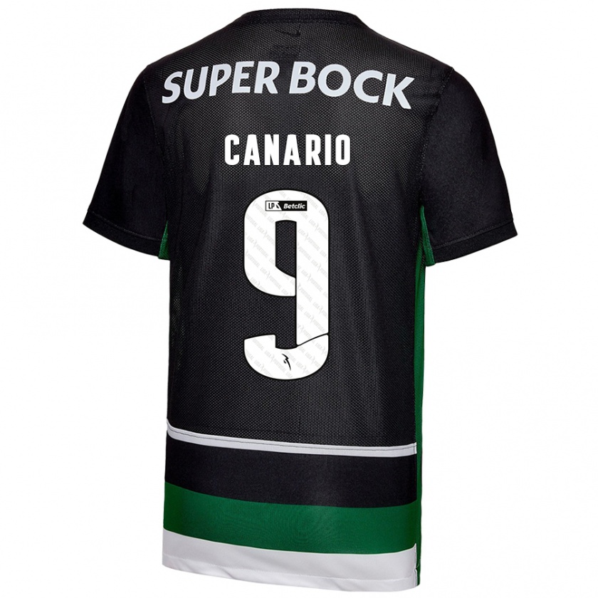 Kandiny Gyermek Francisco Canário #9 Fekete Fehér Zöld Hazai Jersey 2024/25 Mez Póló Ing