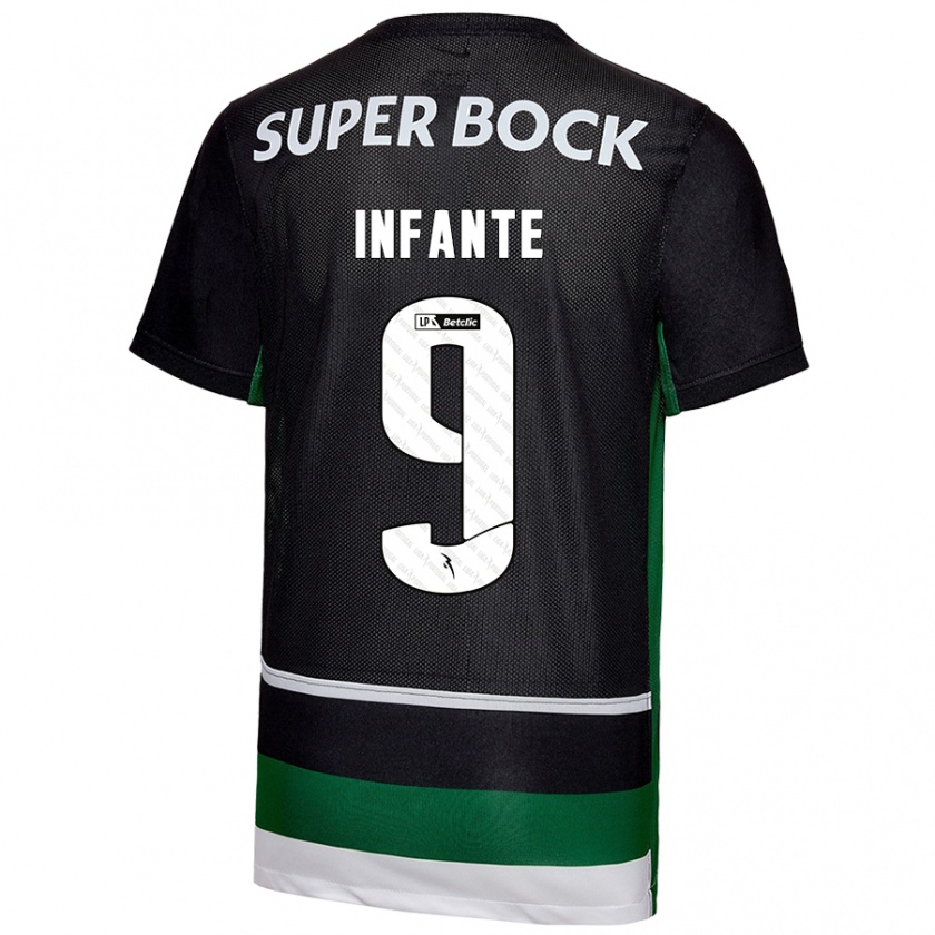 Kandiny Gyermek João Infante #9 Fekete Fehér Zöld Hazai Jersey 2024/25 Mez Póló Ing