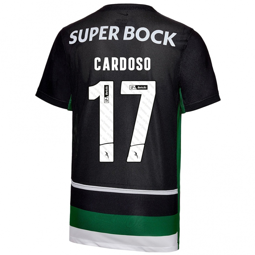 Kandiny Gyermek Diogo Cardoso #17 Fekete Fehér Zöld Hazai Jersey 2024/25 Mez Póló Ing