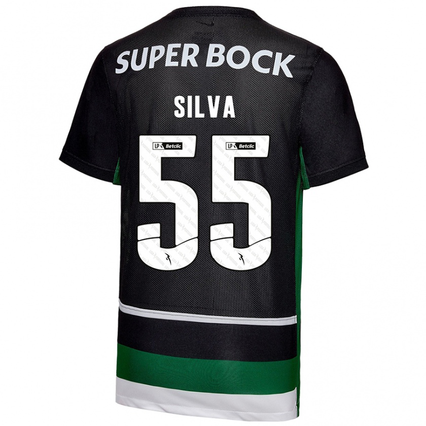 Kandiny Gyermek José Silva #55 Fekete Fehér Zöld Hazai Jersey 2024/25 Mez Póló Ing