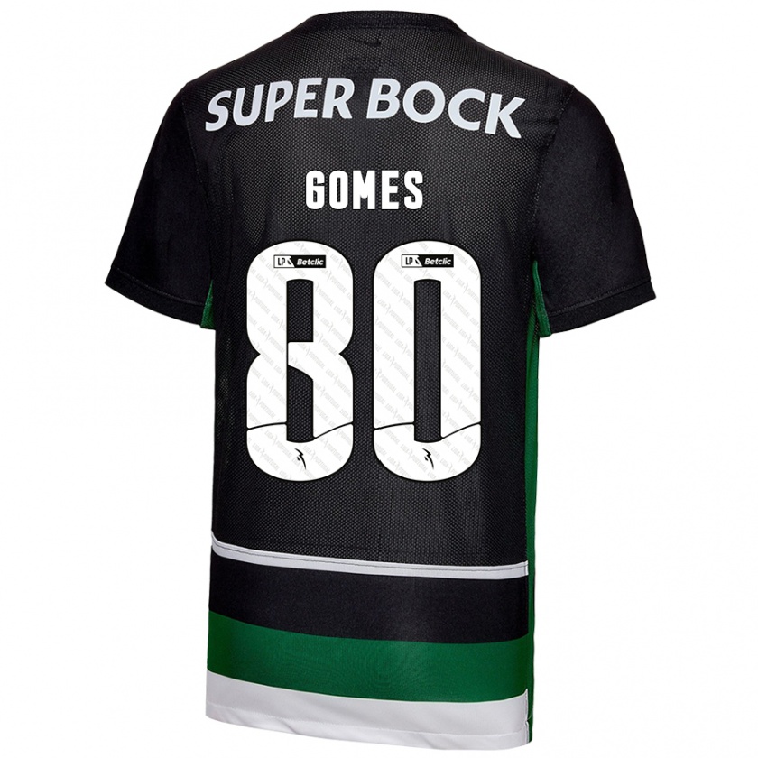 Kandiny Gyermek Luís Gomes #80 Fekete Fehér Zöld Hazai Jersey 2024/25 Mez Póló Ing