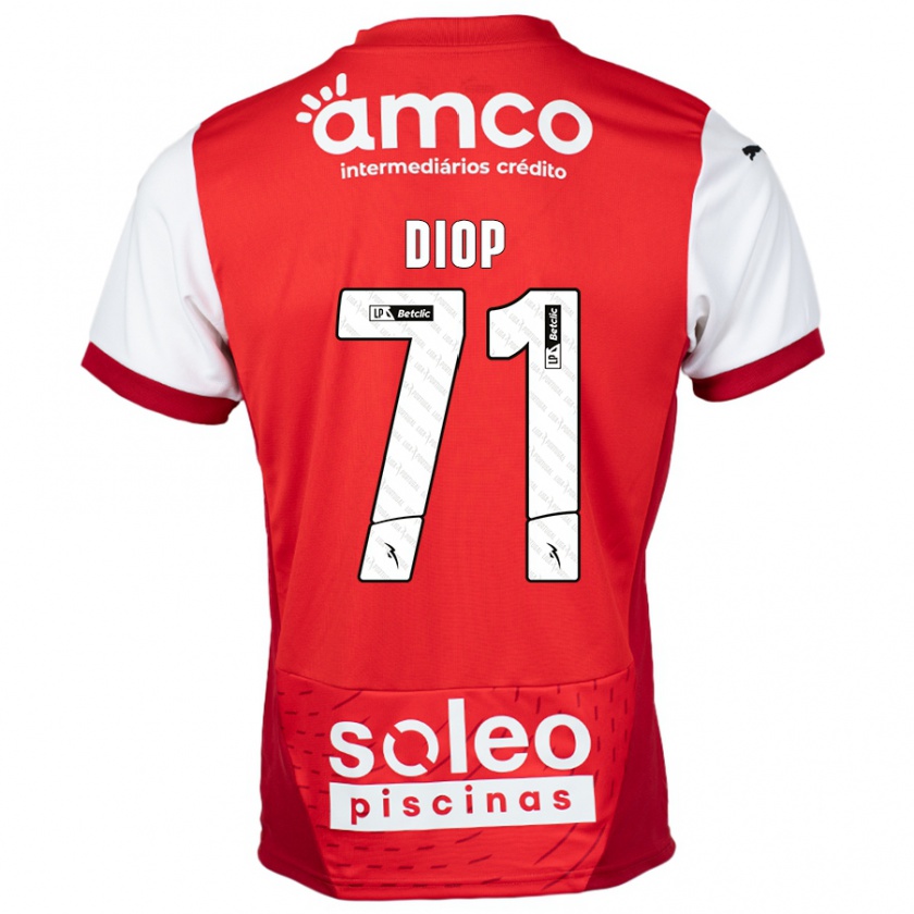 Kandiny Gyermek Mamadou Diop #71 Piros Fehér Hazai Jersey 2024/25 Mez Póló Ing