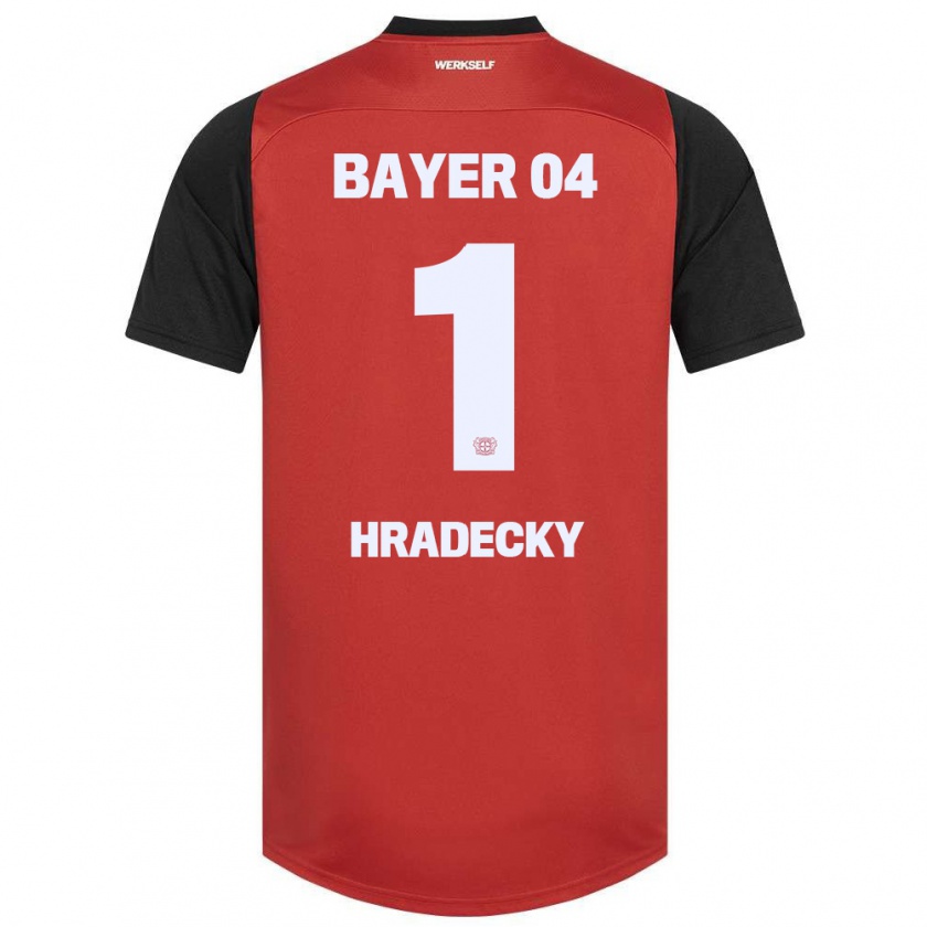 Kandiny Gyermek Lukas Hradecky #1 Piros Fekete Hazai Jersey 2024/25 Mez Póló Ing