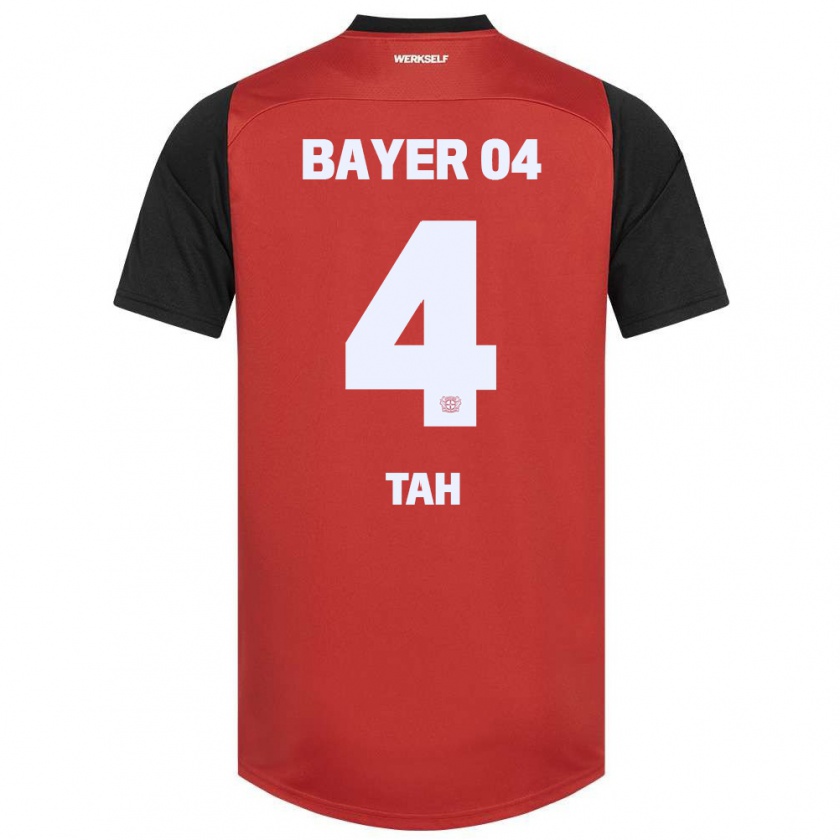 Kandiny Gyermek Jonathan Tah #4 Piros Fekete Hazai Jersey 2024/25 Mez Póló Ing