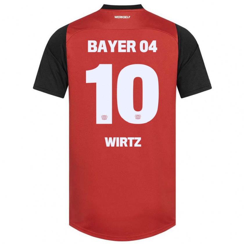 Kandiny Gyermek Florian Wirtz #10 Piros Fekete Hazai Jersey 2024/25 Mez Póló Ing