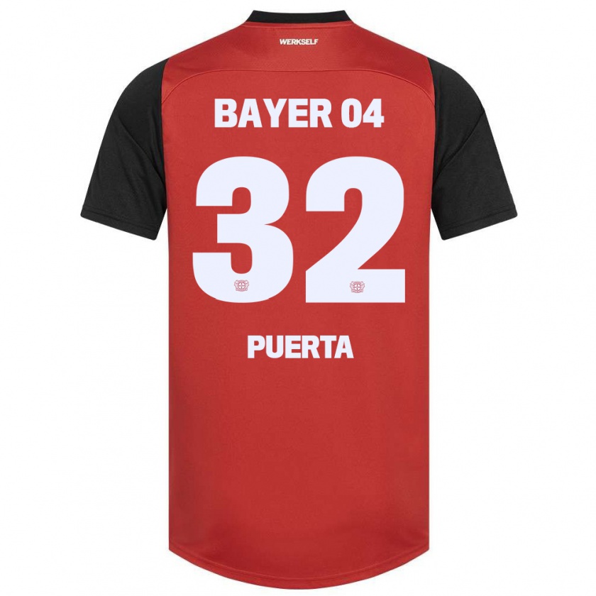 Kandiny Gyermek Gustavo Puerta #32 Piros Fekete Hazai Jersey 2024/25 Mez Póló Ing