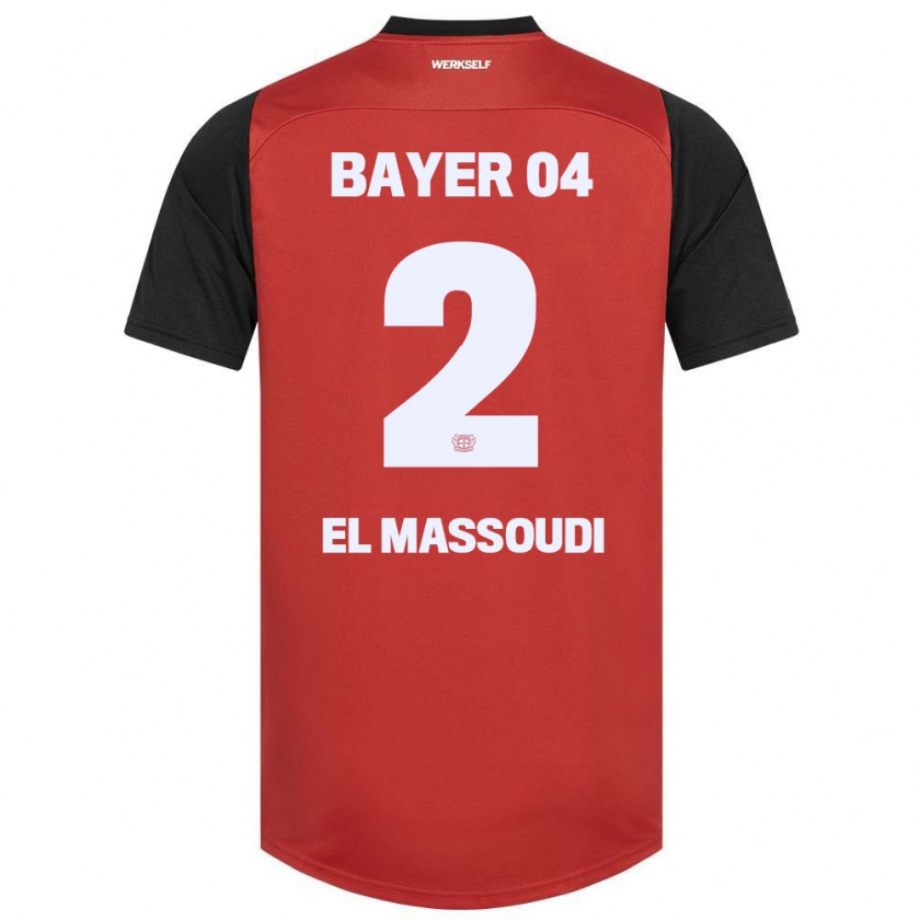 Kandiny Gyermek Nassim El Massoudi #2 Piros Fekete Hazai Jersey 2024/25 Mez Póló Ing