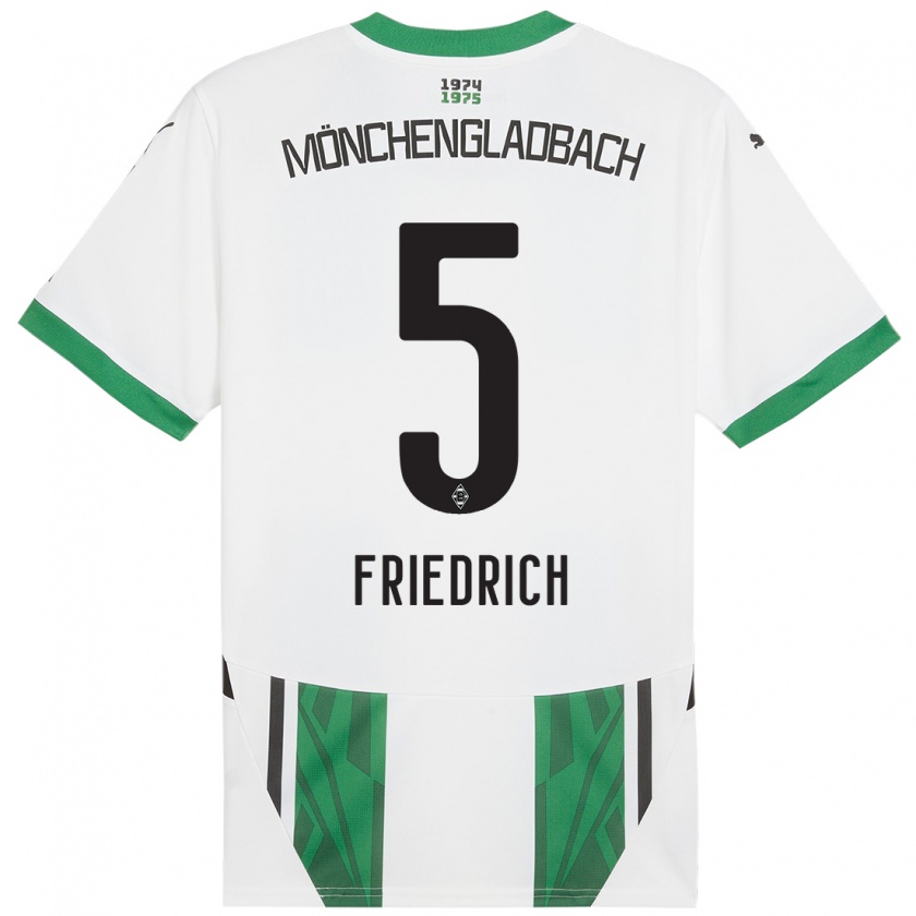 Kandiny Gyermek Marvin Friedrich #5 Fehér Zöld Hazai Jersey 2024/25 Mez Póló Ing