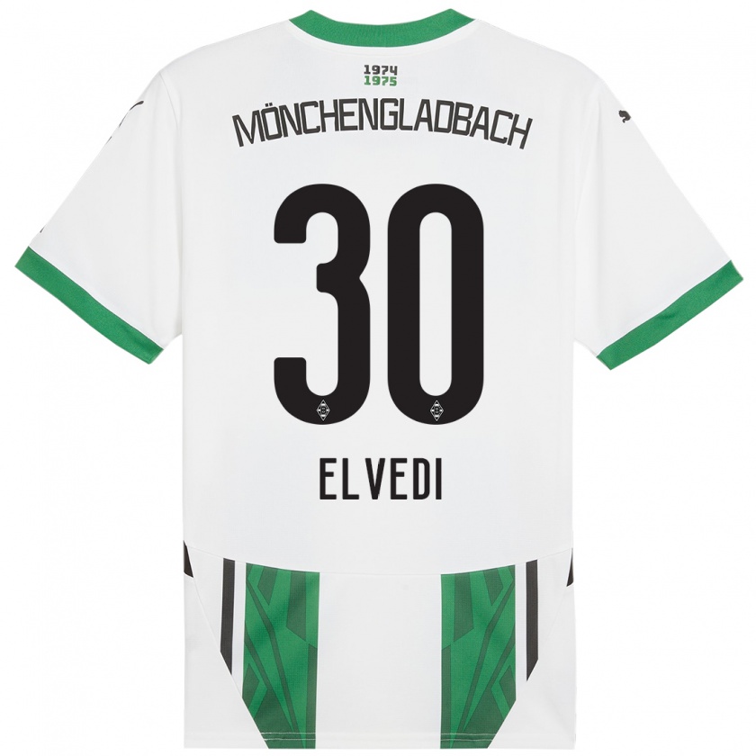 Kandiny Gyermek Nico Elvedi #30 Fehér Zöld Hazai Jersey 2024/25 Mez Póló Ing