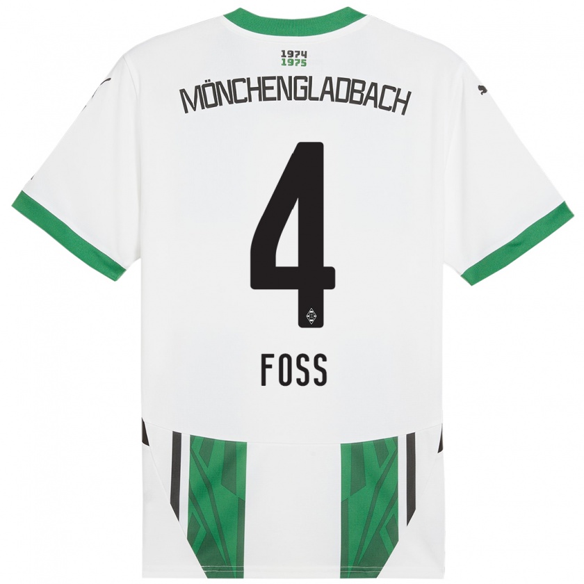 Kandiny Gyermek Jonathan Foss #4 Fehér Zöld Hazai Jersey 2024/25 Mez Póló Ing