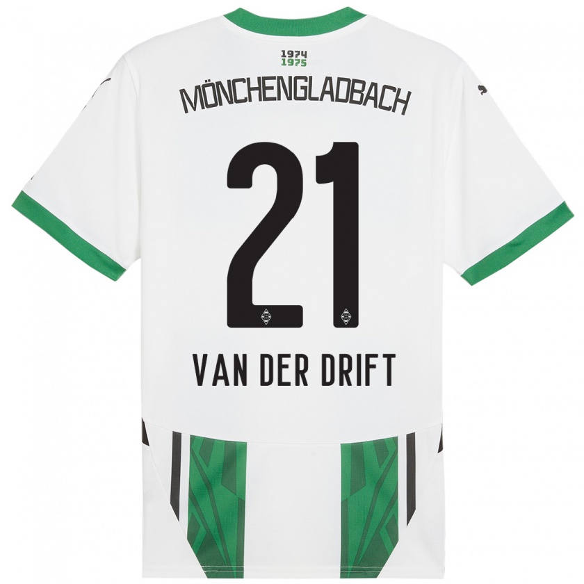 Kandiny Gyermek Suus Van Der Drift #21 Fehér Zöld Hazai Jersey 2024/25 Mez Póló Ing