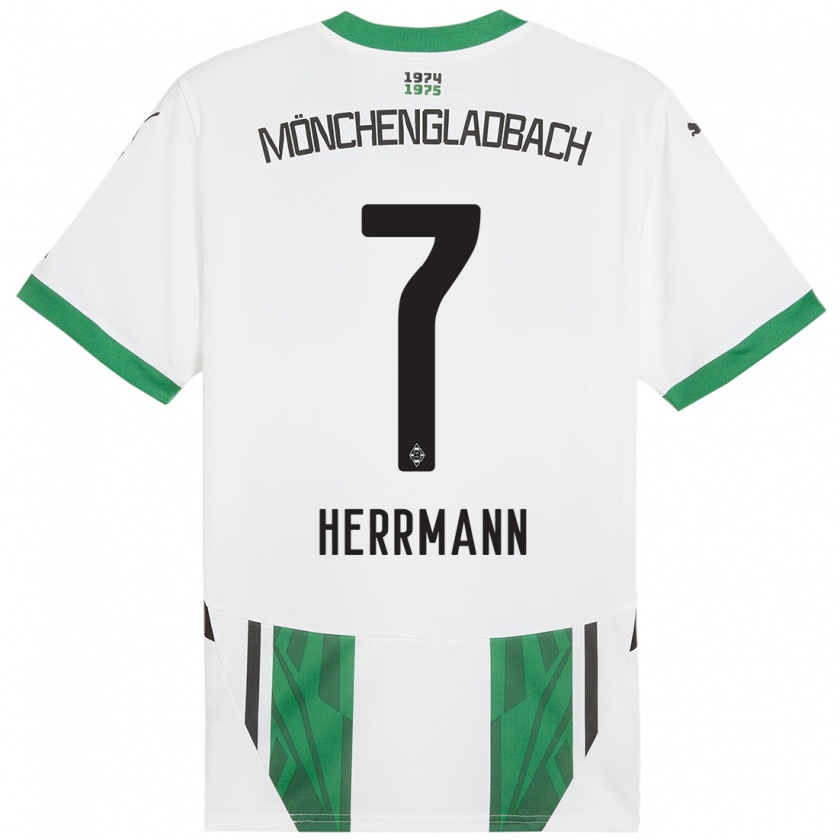 Kandiny Gyermek Patrick Herrmann #7 Fehér Zöld Hazai Jersey 2024/25 Mez Póló Ing