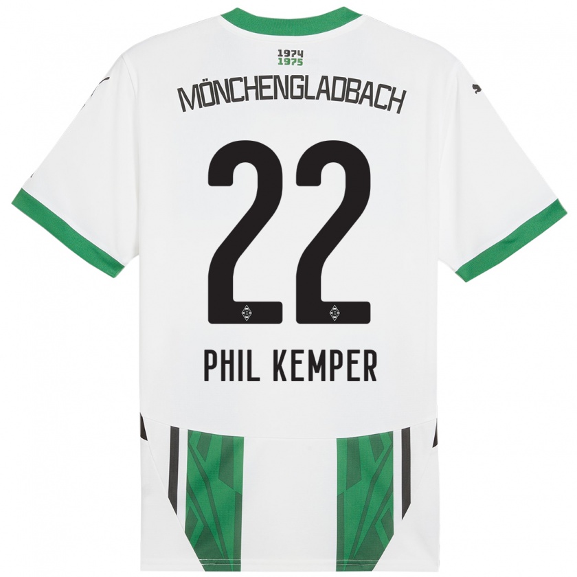 Kandiny Gyermek Phil Kemper #22 Fehér Zöld Hazai Jersey 2024/25 Mez Póló Ing