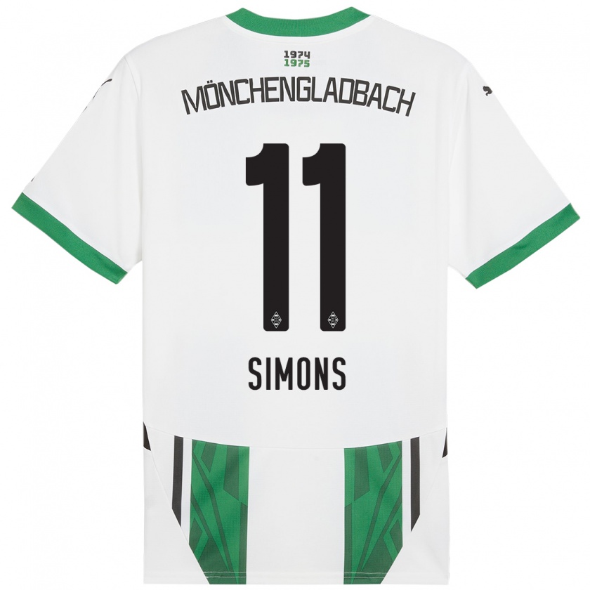 Kandiny Gyermek Kelly Simons #11 Fehér Zöld Hazai Jersey 2024/25 Mez Póló Ing