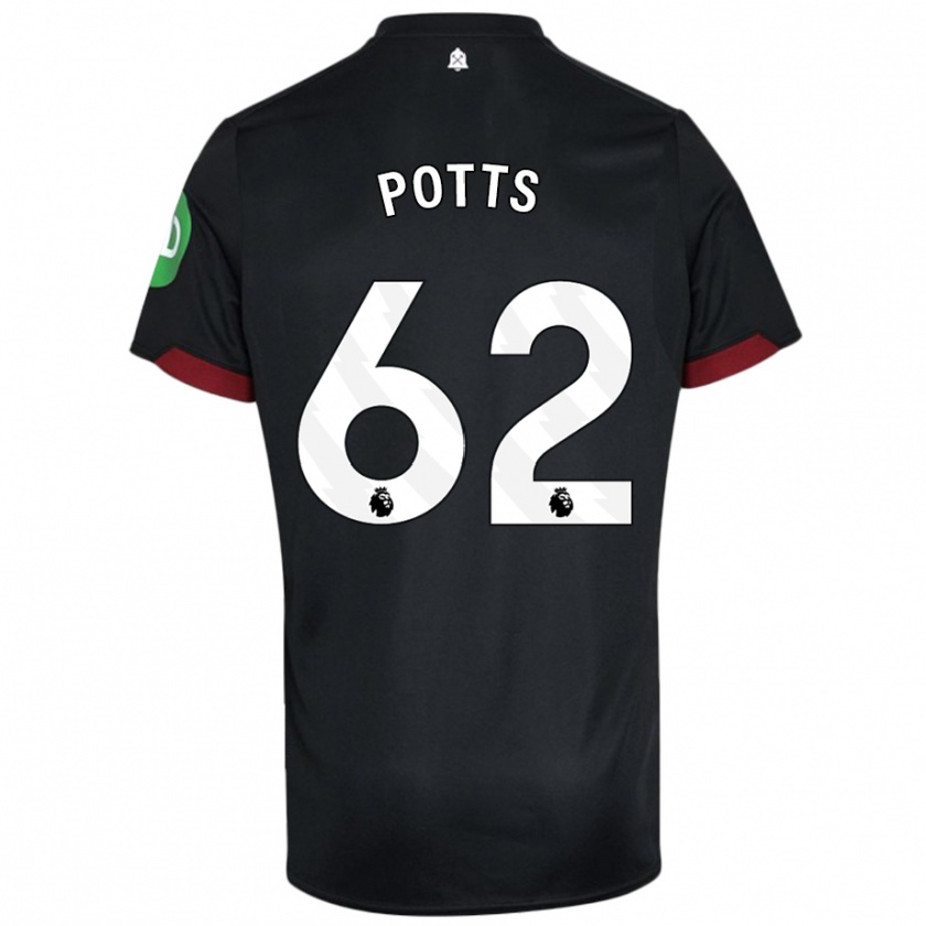 Kandiny Gyermek Freddie Potts #62 Fekete Fehér Idegenbeli Jersey 2024/25 Mez Póló Ing