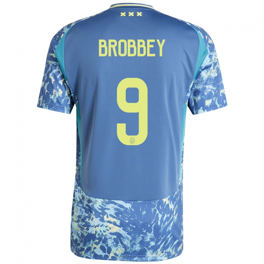 Kandiny Gyermek Brian Brobbey #9 Szürke Kék Sárga Idegenbeli Jersey 2024/25 Mez Póló Ing