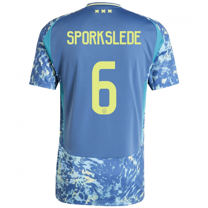 Kandiny Gyermek Fabian Sporkslede #6 Szürke Kék Sárga Idegenbeli Jersey 2024/25 Mez Póló Ing