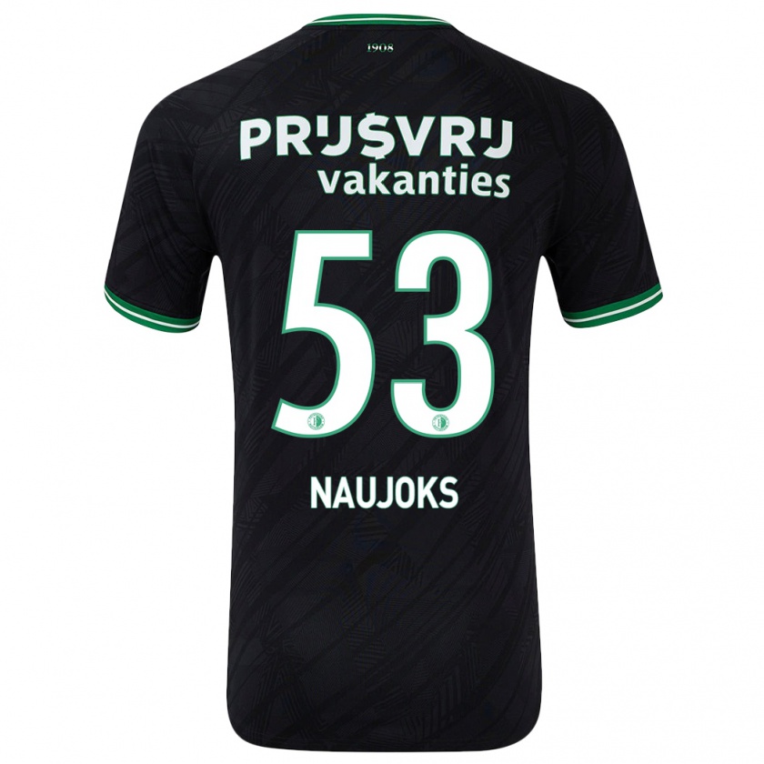 Kandiny Gyermek Noah Naujoks #53 Fekete Zöld Idegenbeli Jersey 2024/25 Mez Póló Ing