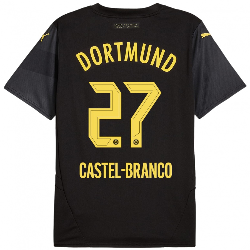 Kandiny Gyermek Diego Castel-Branco #27 Fekete Sárga Idegenbeli Jersey 2024/25 Mez Póló Ing