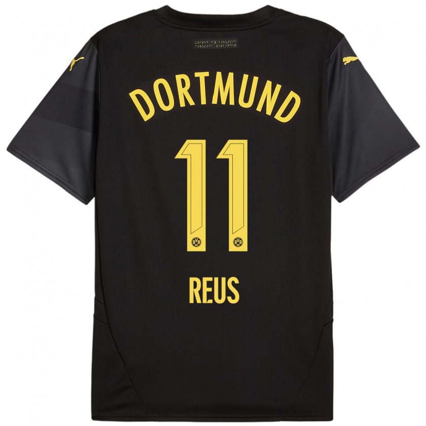 Kandiny Gyermek Marco Reus #11 Fekete Sárga Idegenbeli Jersey 2024/25 Mez Póló Ing