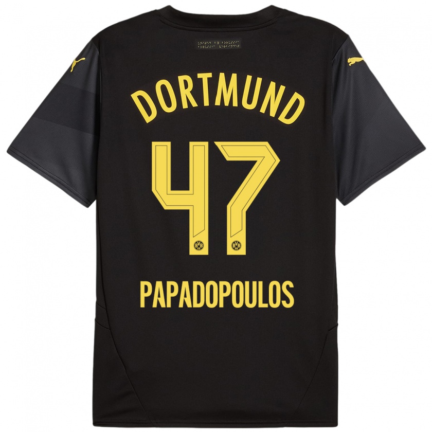 Kandiny Gyermek Antonios Papadopoulos #47 Fekete Sárga Idegenbeli Jersey 2024/25 Mez Póló Ing