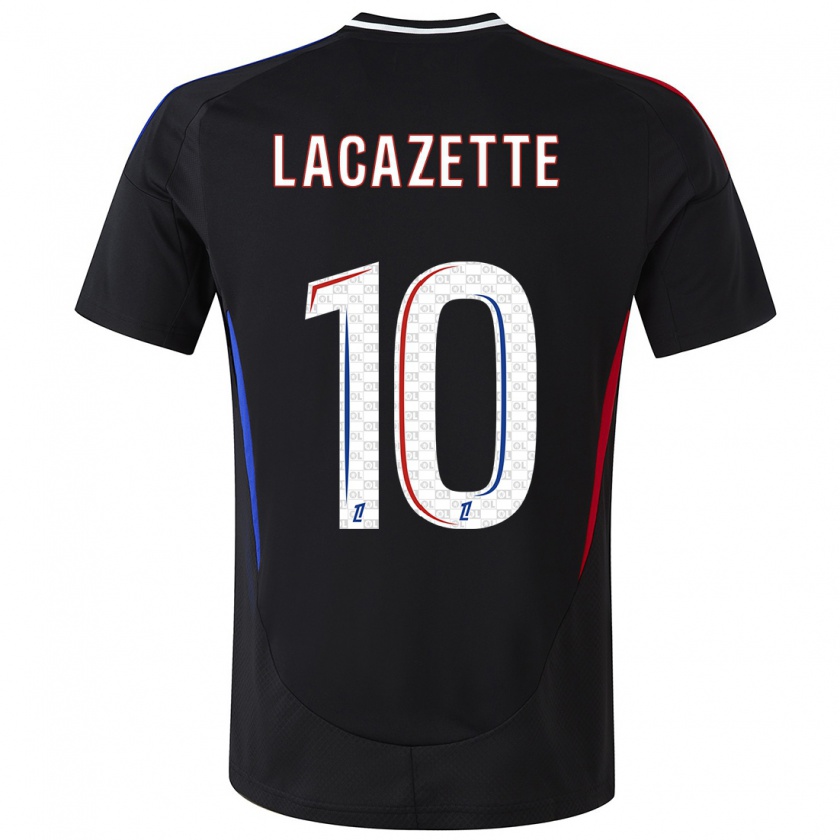 Kandiny Gyermek Alexandre Lacazette #10 Fekete Idegenbeli Jersey 2024/25 Mez Póló Ing