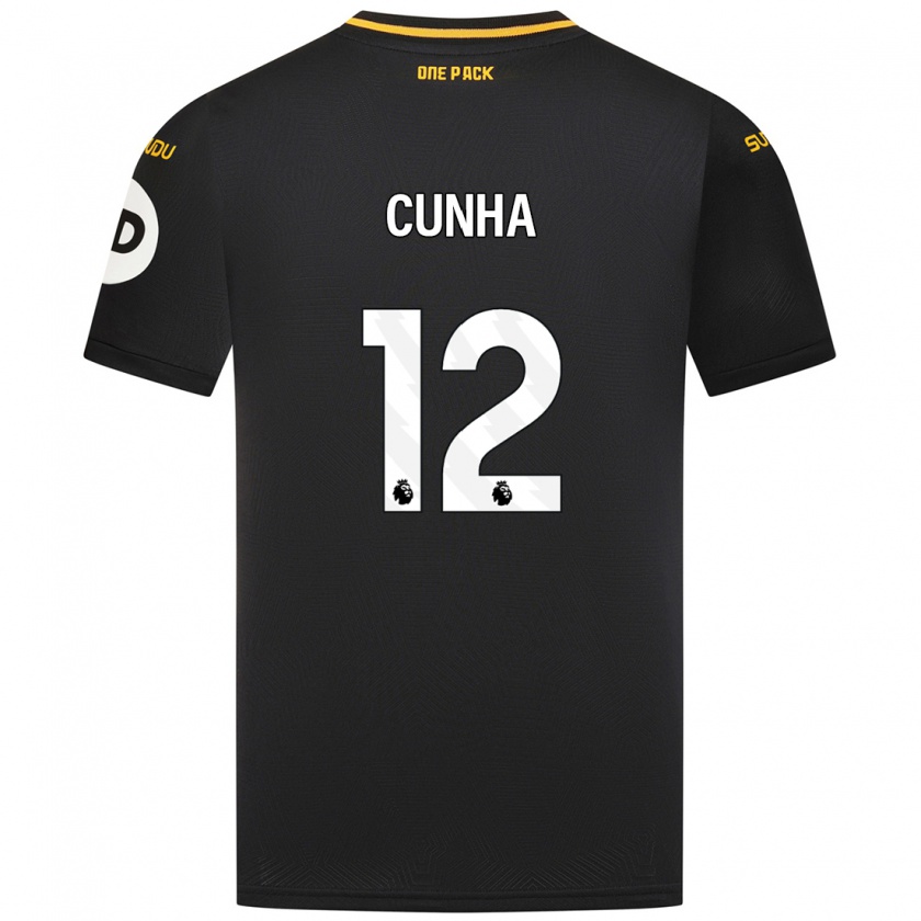 Kandiny Gyermek Matheus Cunha #12 Fekete Idegenbeli Jersey 2024/25 Mez Póló Ing