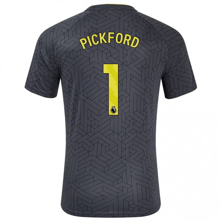 Kandiny Gyermek Jordan Pickford #1 Fekete Sárga Idegenbeli Jersey 2024/25 Mez Póló Ing