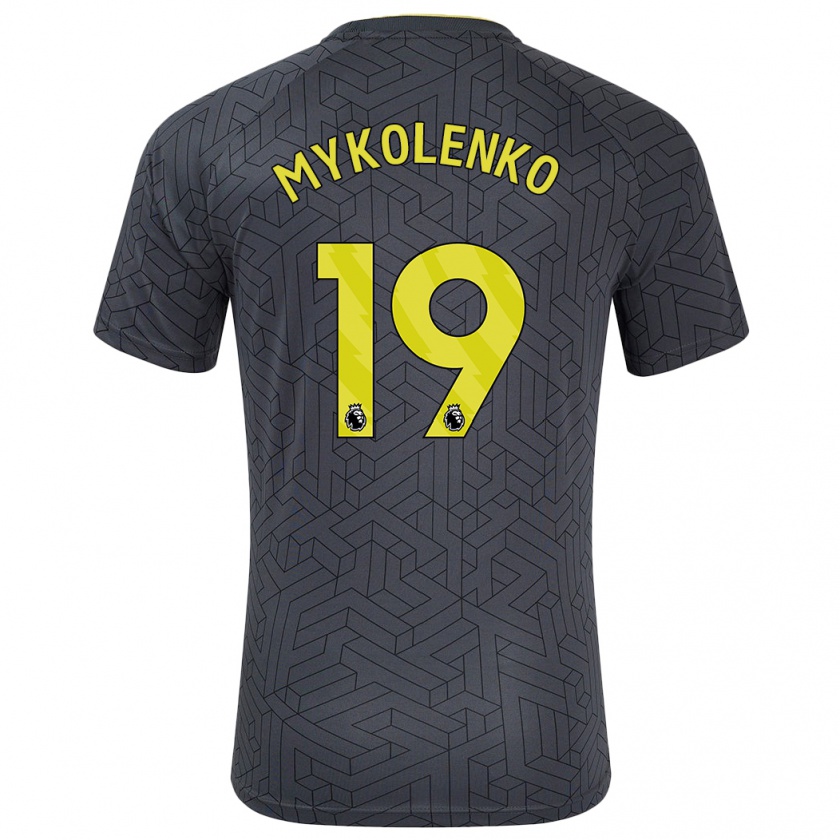 Kandiny Gyermek Vitaliy Mykolenko #19 Fekete Sárga Idegenbeli Jersey 2024/25 Mez Póló Ing