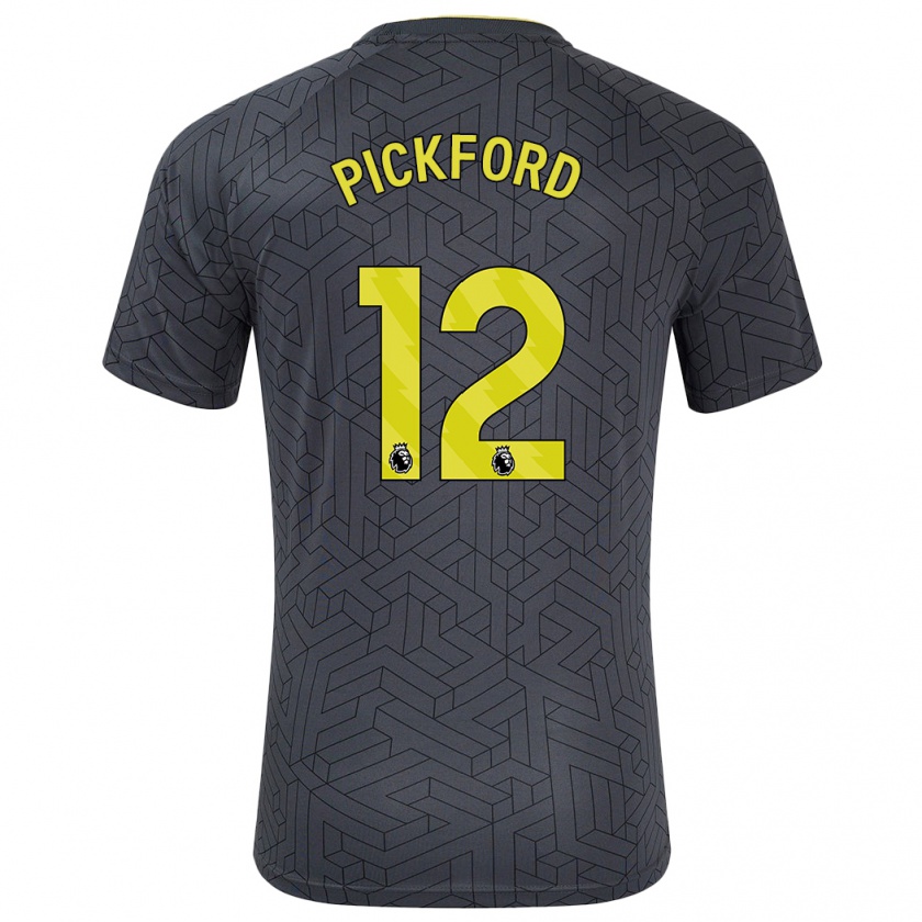 Kandiny Gyermek Jordan Pickford #12 Fekete Sárga Idegenbeli Jersey 2024/25 Mez Póló Ing